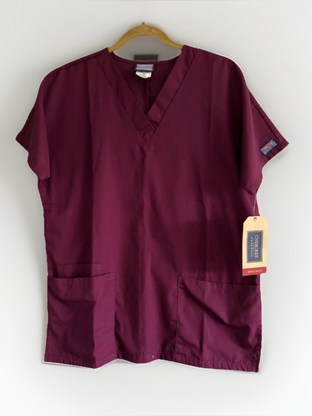 NWT Cherokee Workwear Core Stretch Scrub Top Red Burgundy XS Nurse Medical